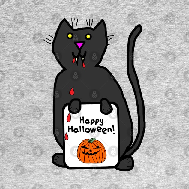 Small Vampire Cat with Halloween Horror Card by ellenhenryart